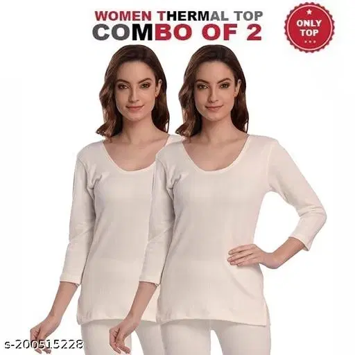 Woolen Thermal Top for Women, Pack of 2 (White, XS)