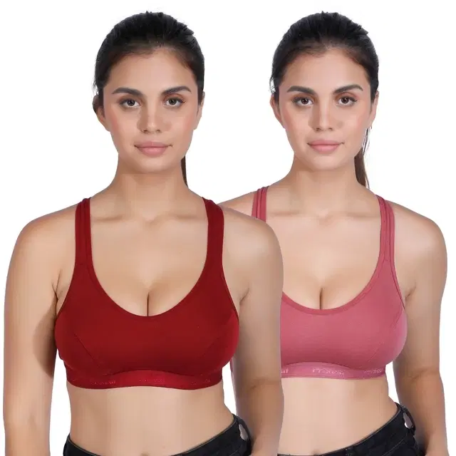 Proleaf Spun Interlock Non Padded Bra for women, Pack of 2, Onion and Maroon (38 A)