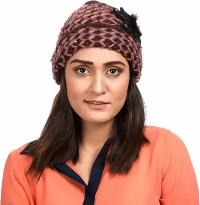 Women Woolen Fur Cap (Brown, Free Size) (BM009)