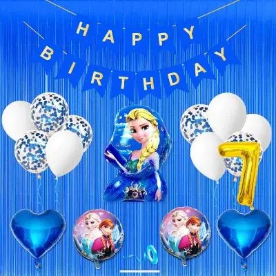 Disney Frozen Theme 7th Birthday Decoration Kit for Kids (Navy Blue)Pcs Of 20 ,(Set Of 1)