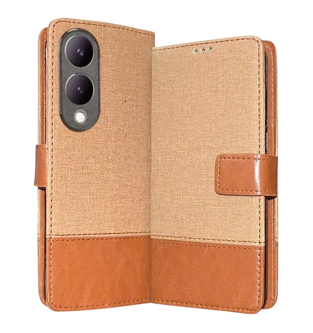 Artificial Leather Flip Cover For Vivo V2315 / Y28 5G / Y17S, Brown
