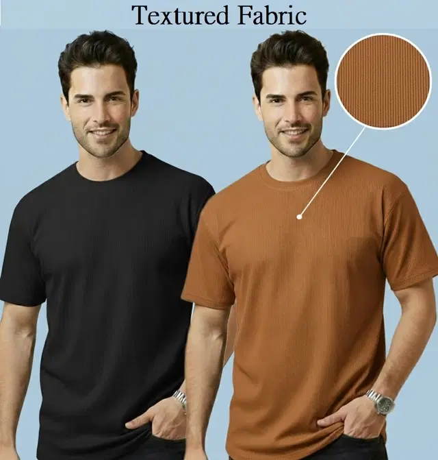 Polyester Round Neck T-shirt for Men, Multicolour, Pack of 2 (M)