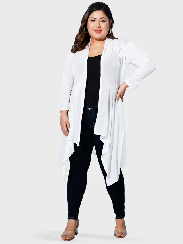 Hosiery Solid Shrug for Women (White, 2XL)