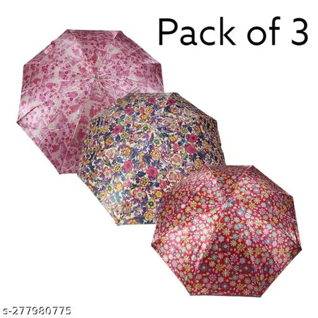 Polyester Foldable Umbrella, Assorted, Pack of 3