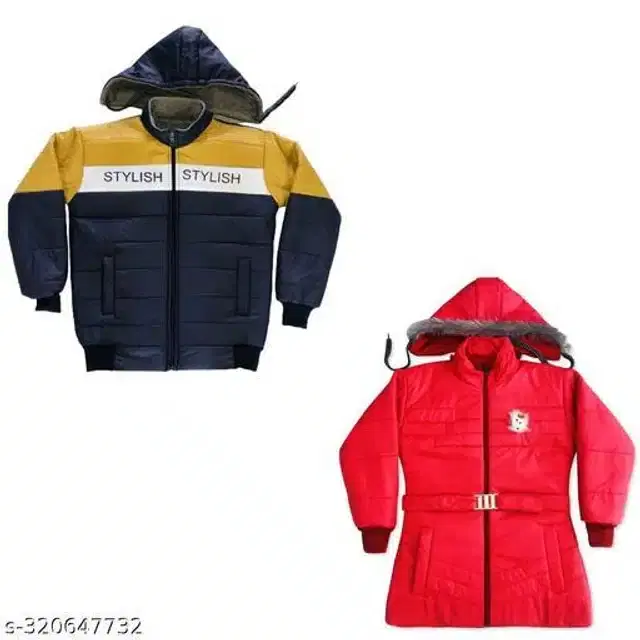 Nylon Full Sleeves Hooded Jacket for Kids, Pack of 2 (Multicolor, 0-1 Years)