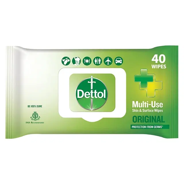 Dettol Disinfectant Skin & Surface Wipes, Original – 40 Count