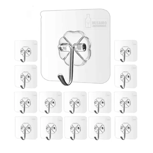 Plastic Wall Hooks, Transparent (Pack of 20)
