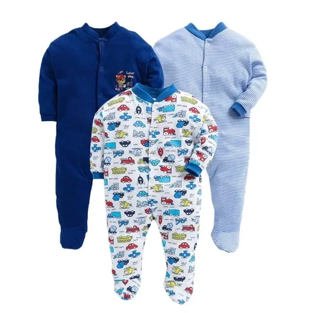 Hosiery Cotton Printed Rompers for Kids, Multicolor, Pack of 3 (3-6 Months)