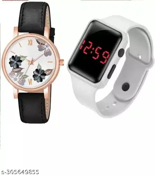 Analog with Digital Watch for Women, Pack of 2 (Multicolor)