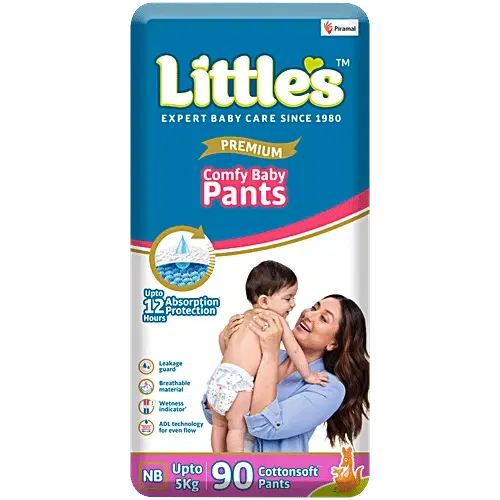 Little's Comfy Baby Diaper Pants - New Born, Upto 5 kg 90 pcs
