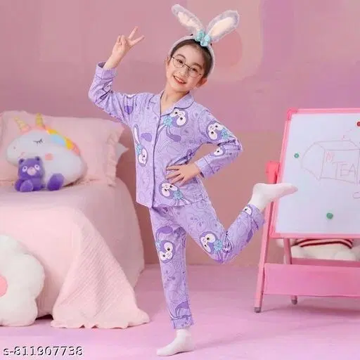 Night Suit for Girls (Purple, 5-6 Years)