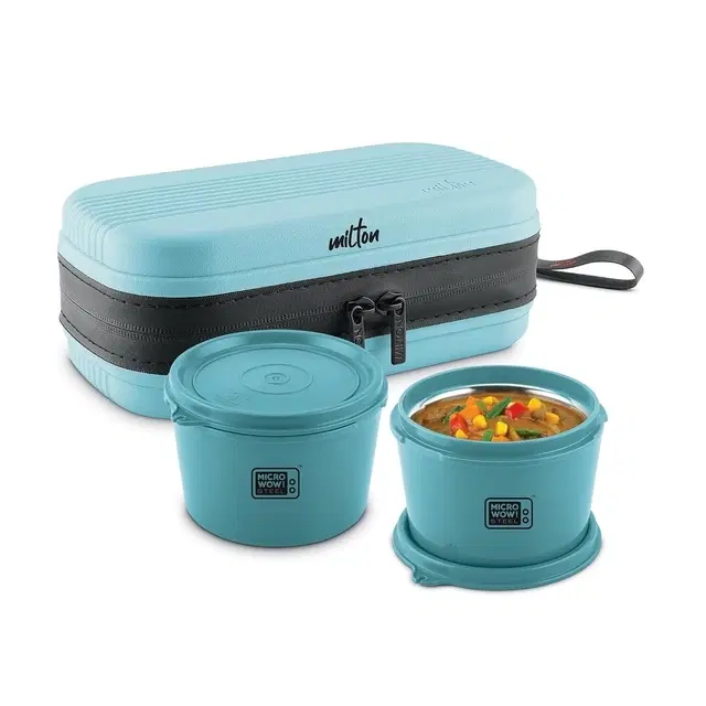 Milton Town Case Microwavable Lunch Box | Inner Steel, Double Wall, Leak-Proof Design | Compact & Durable Lunch Box For Office Use, College, School, (2 X 450 ml), Light Blue