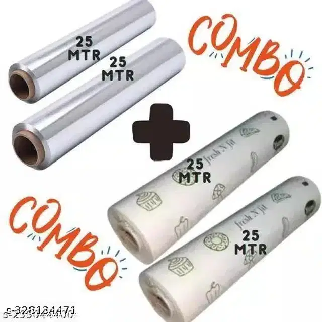 Food Wrapping Aluminium Foil with Butter Paper, Pack of 4, 25 m