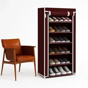 Plastic Foldable Shoe Rack 6 Shelves, Maroon