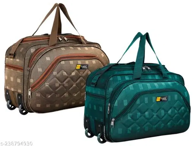 Polyester Duffel Bags, Brown & Green, Pack of 2