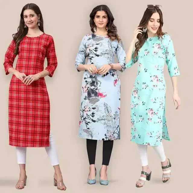 Women Crepe Printed Kurta, Pack Of 3 (Multicolor, XXL) (SD-271)
