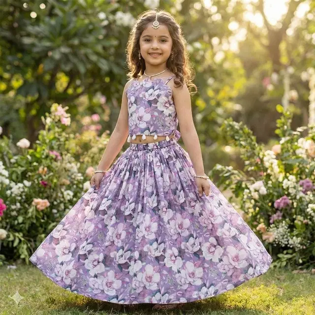 Rayon Lehenga & choli For Girls, Multicolour (9-10 Years)
