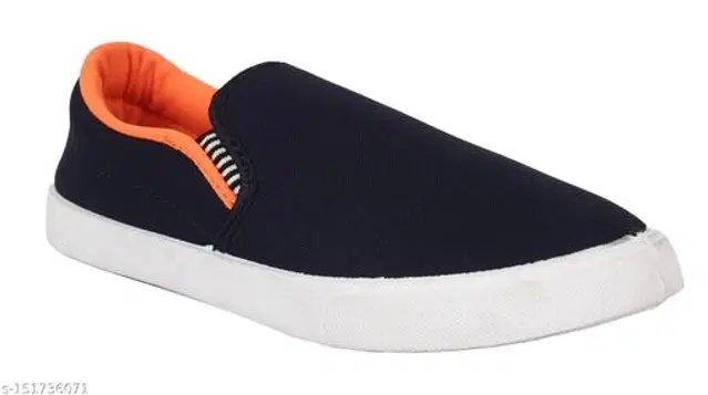 Loafers for Men (Navy Blue & Orange, 9)
