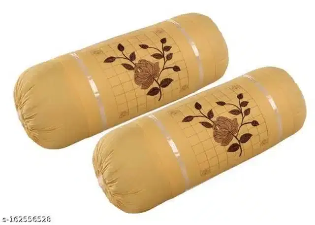 Embroidered Cotton Bolster Cover, Yellow, 16x20 inches, Pack of 2