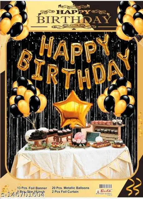 Mathur Enterprises Happy Birthday Celebration Decoration Kit, Pack Of 1, Black & Gold, ME-11