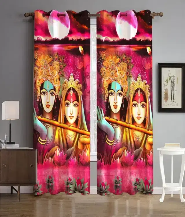Polyester Printed Door & Window Curtains, Multicolor, 7 feet