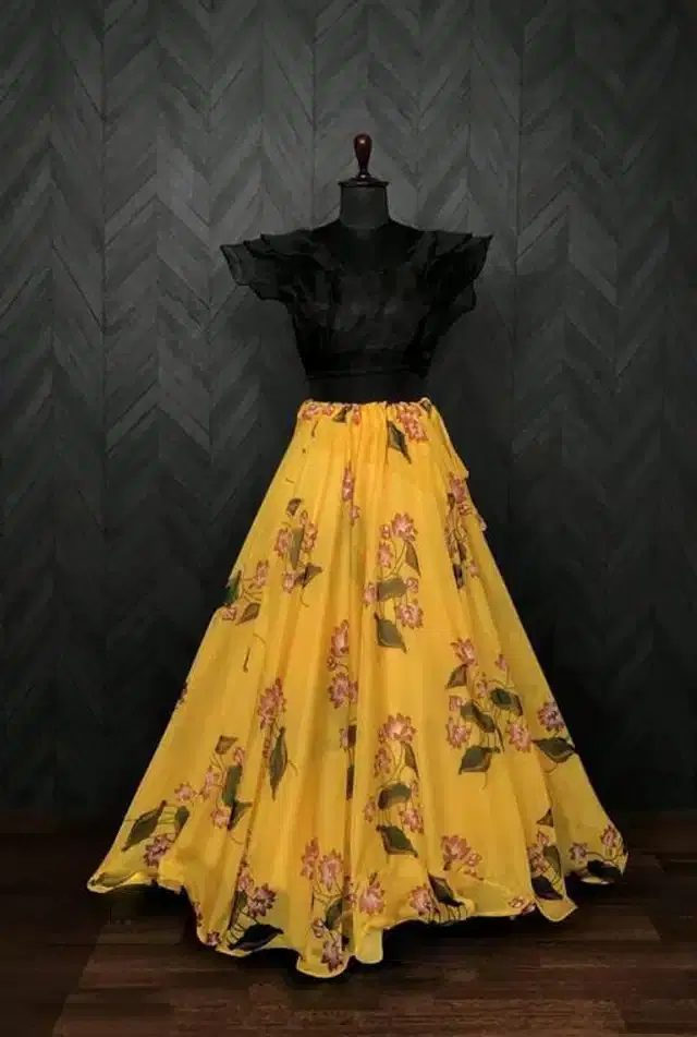 Ready to Wear Lehenga Choli for Women (Yellow, XS)