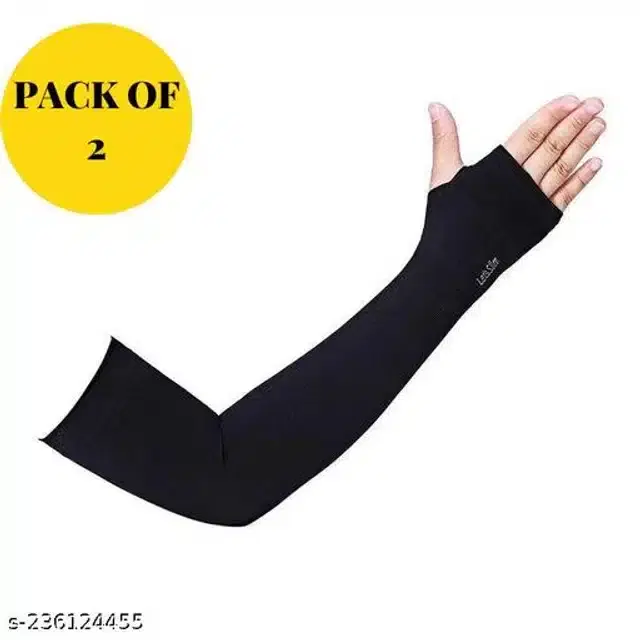 Nylon Arm Sleeves for Unisex, Set of 2 (Black)