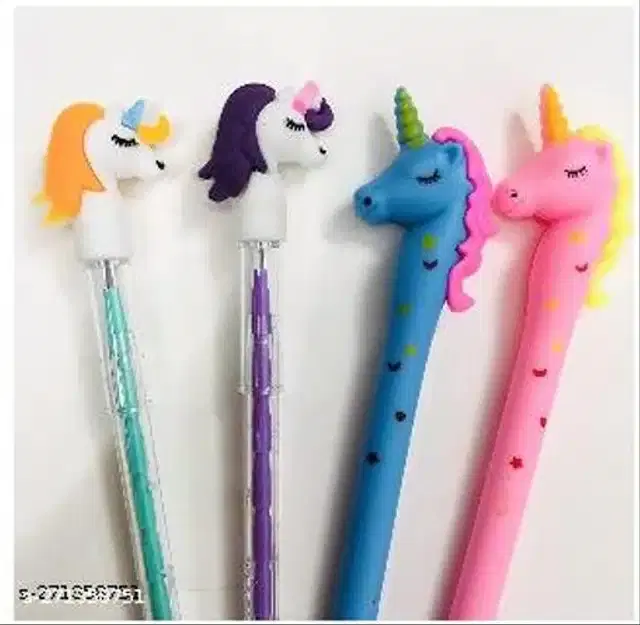 Unicorn 2 Pcs Pencil with 2 Pcs Pen, Multicolor, Set of 2