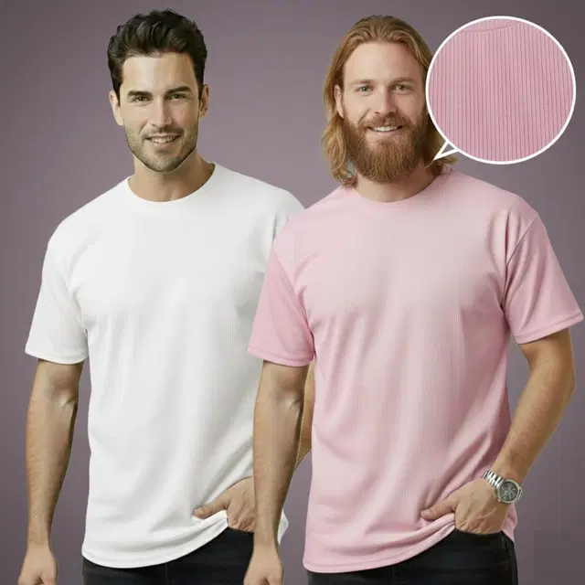 Polyester Round Neck T-shirt for Men, Multicolour, Pack of 2 (M)