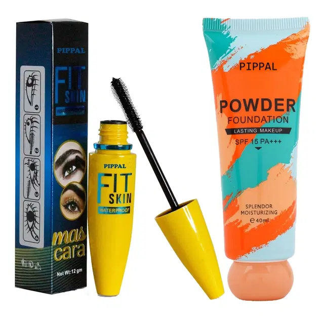 Pippal Orange Tube Powder Fondation, 40 ml with Fit Skin Mascara, 12 ml, Set of 2