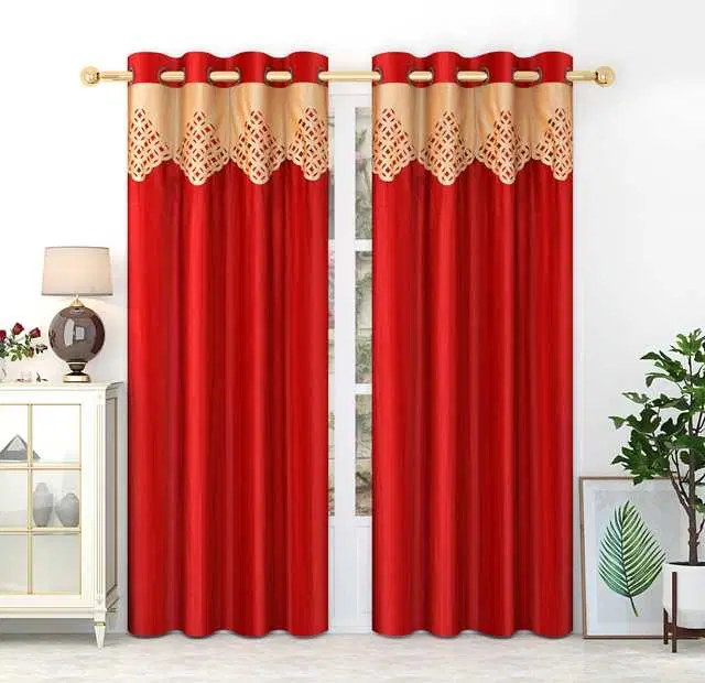 Homefab Polyester Curtains, Red, 7 Feet, HF-237