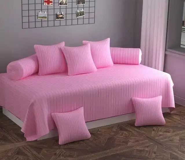 Cotton Striped Diwan Covers Set, Baby Pink, Pack of 8