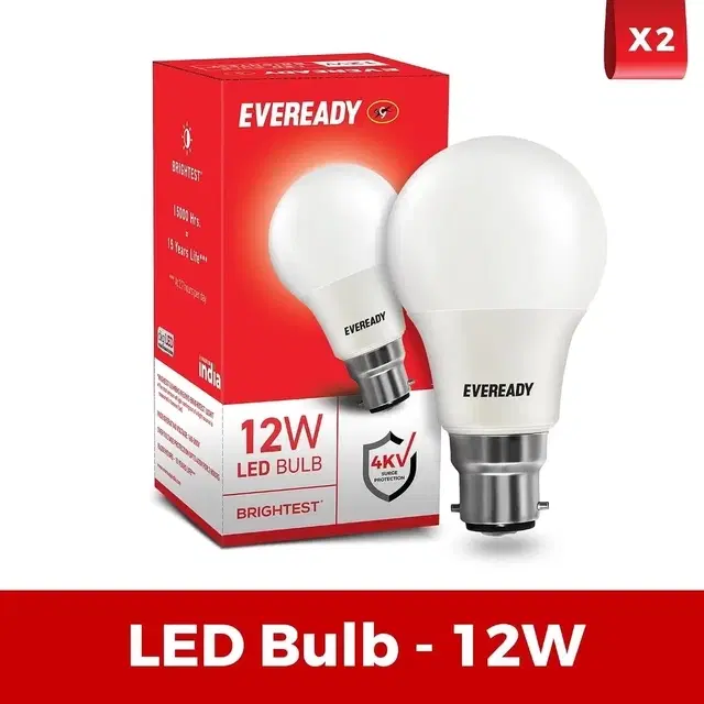 EVEREADY 12W LED Bulb, Cool White Day Light (6500K), B22 Base | Energy-Efficient, 4kV Surge Protection, Long-Lasting Durability