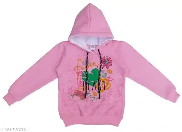 Fleece Printed Full Sleeves Hooded Sweatshirt for Girls (Light Pink, 3-4 Years)