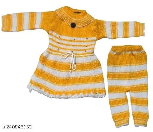 Acrylic Striped Clothing Set for Girls, Set of 1 (Yellow & White, 0-3 Months)