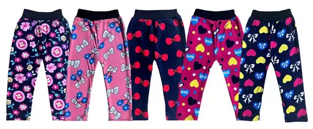 Fleece Printed Tights for Girls, Pack of 5 (Multicolor, 0-3 Months)