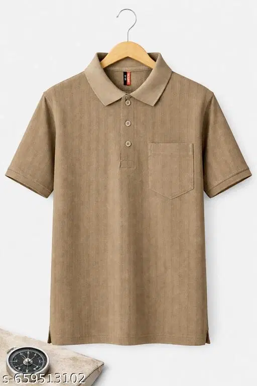 Cotton Blend Solid T-shirt for men, Beige (L)