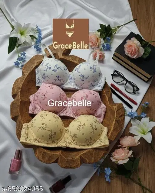 Cotton Printed Bra for Women & Girls, Multicolour, Pack of 3 (32A)