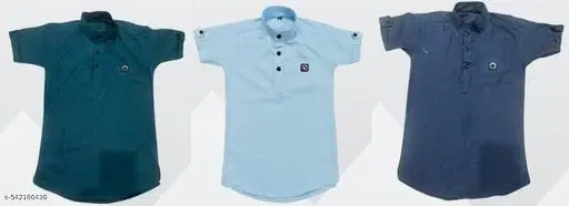 Cotton Blend Solid Short Kurta for Kids, Multicolor, Pack of 3 (2-3 Years)