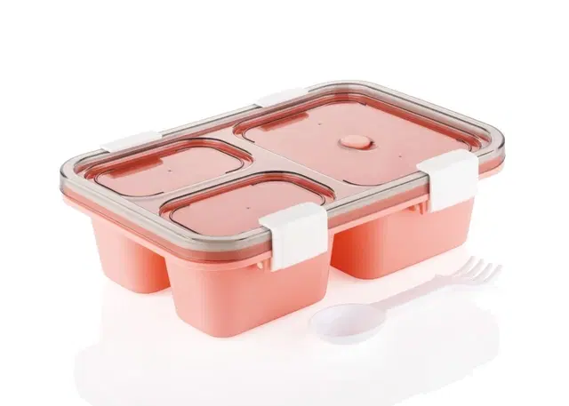 Plastic 3 Compartment Insulated Lunch Box for Kids, Multicolor