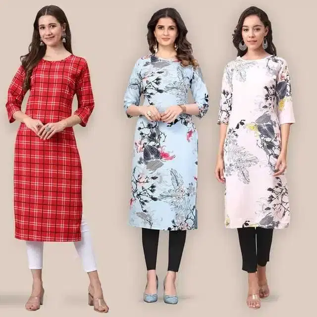 Women Crepe Printed Kurta, Pack Of 3 (Multicolor, L) (SD-264)