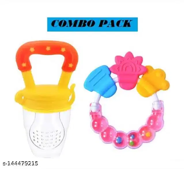 Silicone Nibbler with Rattle Toy for Infants, Multicolor, Set of 2