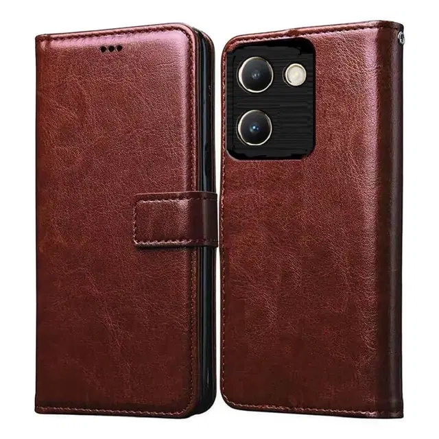 Artificial Leather Mobile Flip Cover for Vivo Y200 Pro 5G, Brown