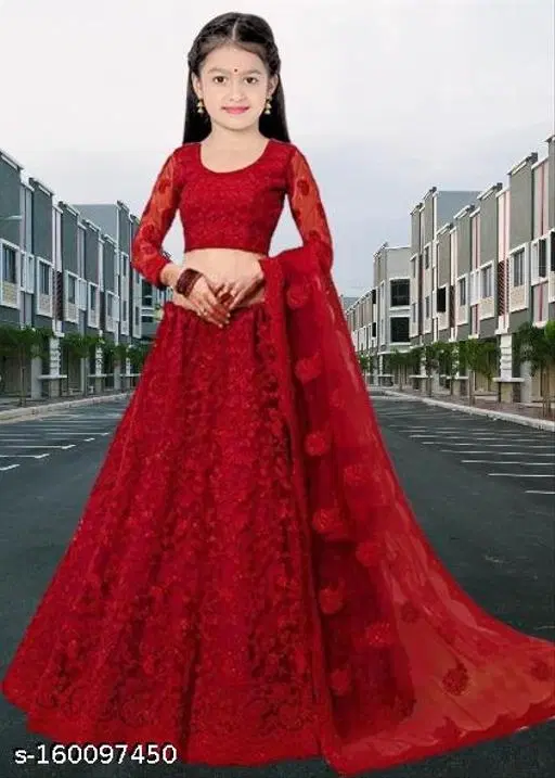 Lehenga Choli for Women (Red, 6-7 Years)