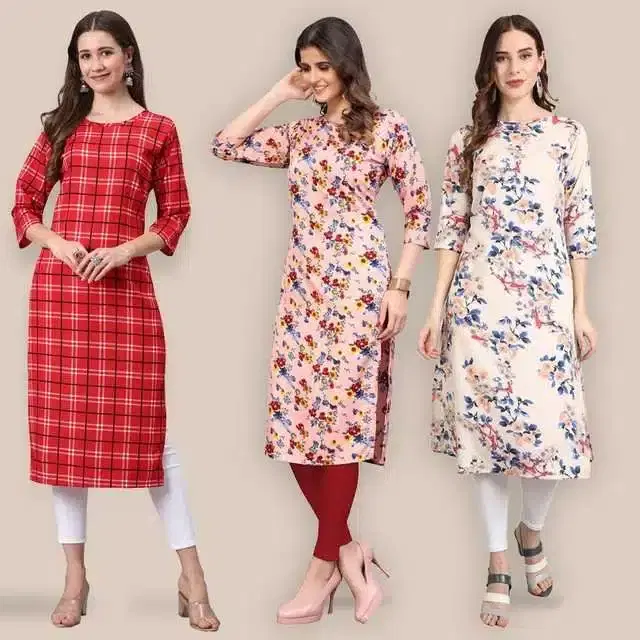 Women Crepe Printed Kurta, Pack Of 3 (Multicolor, M) (SD-244)