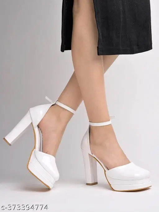 [146] White Solid Pointed Toe Pumps for Women (IND-2)