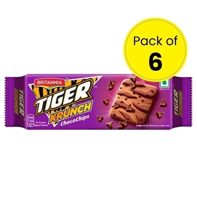 Britannia Choco Chips Tiger Krunch Biscuits 6X64 g (Pack of 6)
