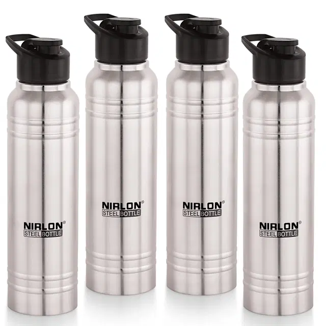 Nirlon Stainless Steel Water Bottles, Silver, 1000 ml, Pack of 4