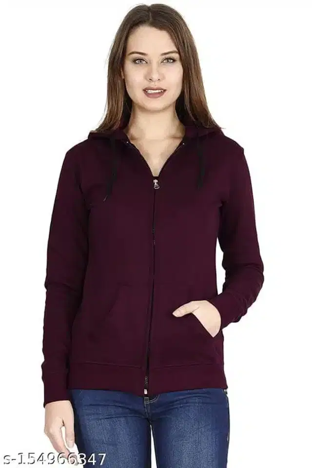 Women's Stylish Zipper Hoodie (Wine, S )