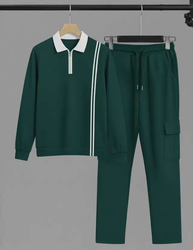 Colorblocked Night Suit For Men  Green , (M)